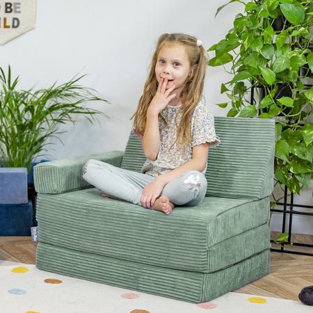 KiddyMoon Kindersessel aus Schaumstoff Sessel für Kinder Kinderzimmer Faltmatratze Relaxsessel Kuschelsessel, grün, Kindersofa mit Kissen
