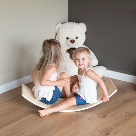 KiddyMoon Balance Board aus Holz für Kinder, Babys Montessori Spielzeug, Gleichgewicht, Balancieren Babys Holzspielzeug, Balancebrett Wackelbrett Gleichgewicht, Natürlich, 83x29,5x1,4 cm