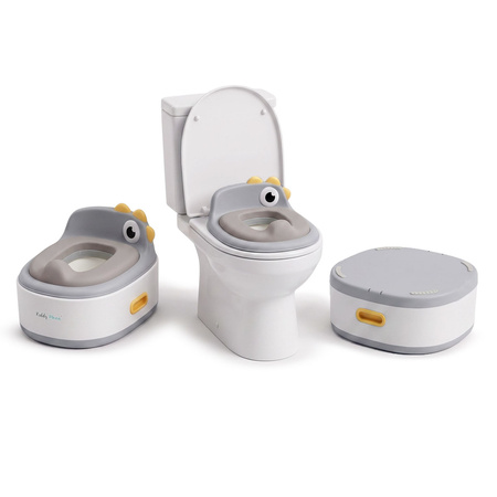 KiddyMoon Töpfchen für Kinder 3in1 mit Toilettensitz und Tritthocker, Grau, UNI