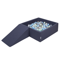 KiddyMoon Spielplatz aus Schaumstoff mit Quadrat Bällebad Bälle Hindernisläufen, dunkelblau:perle/grau/transparent/babyblue/minze, Bällebad (100 Bälle) + Zwickel