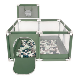 Laufstall mit Korb und Bällen Laufgitter für Kinder, grün:dunkeltürkis/grau/weiß/minze, 200 Bälle