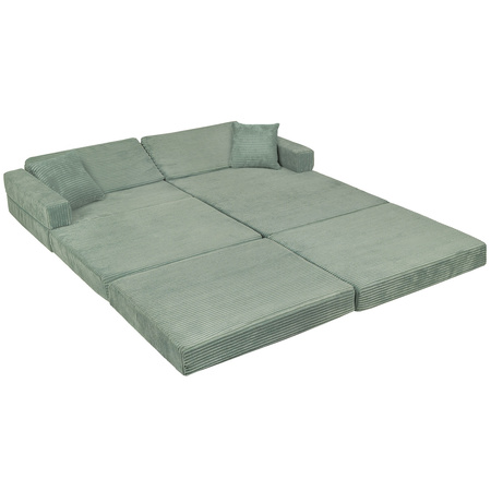KiddyMoon Kindersofa aus Schaumstoff, Spielsofa für Kinder, Kindersessel, Sofa fürs Kinderzimmer, Kindercouch, Faltmatratze, grün, Kindersofa mit 2 Kissen