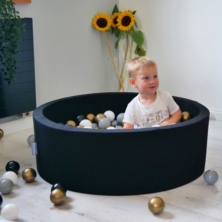 KiddyMoon Kinder Bälle für Bällebad Baby Spielbälle Plastikbälle ∅7cm Made in EU, schwarz/perle/golden/grau