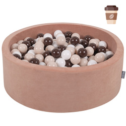 KiddyMoon Bällebad Bällepool mit bunten Bällen ∅ 7Cm  für Babys Kinder Rund, Kaffee:pastellbeige/braun/weiß, 90x30cm/200 Bälle