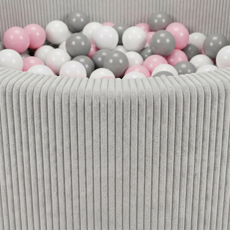 KiddyMoon Bällebad für Kinder aus Schaumstoff, 90 x 30 cm, weicher Rippbezug, abnehmbarer Bezug, weiches und sicheres Spielzeug, waschbar, Hellgrau: Weiß/Grau/Puderrosa, 90 x 30 cm 200 Bälle