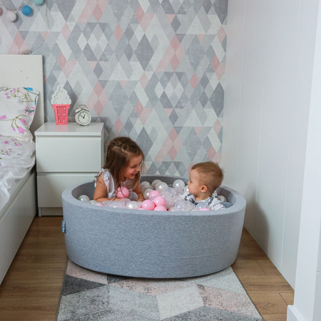 KiddyMoon Kinder Bälle für Bällebad Baby Spielbälle Plastikbälle ∅7cm Made in EU, perle/grau/transparent/puderrosa