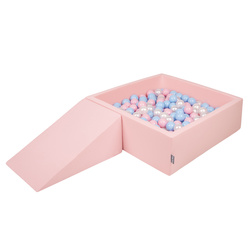 KiddyMoon Spielplatz aus Schaumstoff mit Quadrat Bällebad Bälle Hindernisläufen, pink:babyblue/puderrosa/perle, Bällebad (200 Bälle) + Zwickel