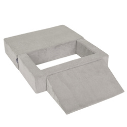 KiddyMoon Kindersofa Modular mit Weichem Zwickel und Bällen Für Kinderzimmer Bequem Vielseitig Gerippter Stoff Abnehmbarer Bezug Perfekt zum Spielen und Entspannen, hellgrau: pastellbeige/grau/weiß/schwarz, Sofa/Zwickel + 100 Bälle