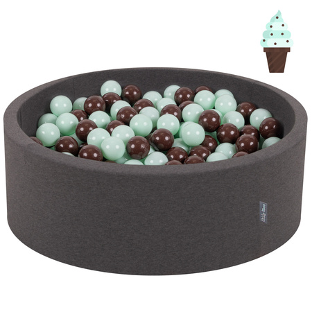 KiddyMoon Bällebad Bällepool mit bunten Bällen ∅ 7Cm  für Babys Kinder Rund, Dunkelgrau, 90 x 30 cm 300 Bälle
