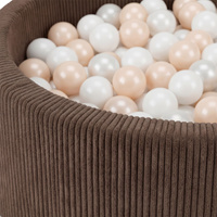 KiddyMoon Bällebad für Kinder aus Schaumstoff, weicher Rippbezug, abnehmbarer Bezug, waschbar, Braun: Pastellbeige/Weiß/Perle, 90 x 30 cm 200 Bälle