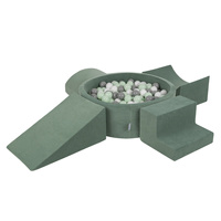 KiddyMoon Spielplatz Velvet Aus Schaumstoff Mit Samt Rund Bällebad Ballgruben Für Babys Spielbad Hindernisläufen, Hergestellt In Der EU, waldgrün: weiß/grau/minze, Bällebad (200 Bälle) + Version 5