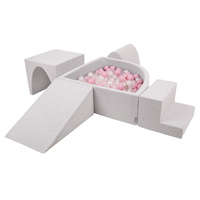 KiddyMoon Spielplatz Schaumstoff mit Viertel Eckig Bällebad Bälle Hindernisläufe, hellgrau:puderrosa/perle/transparent, Bällebad (200 Bälle) + Version 3