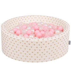 KiddyMoon Rund Bällebad Bällepool 7Cm Kronen-Muster Ballgruben Für Babys Spielbad Kleinkinder, Hergestellt in der EU, Golden-Ecru:  Puderrosa/ Perle/ Transparent