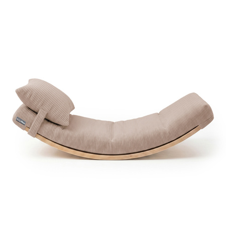 KiddyMoon Balance Board für Kinder aus Holz Balancierbrett mit Matratze und Kissen, Naturfarben/Dunkelbeige, Balance Board/Matratze/Kissen