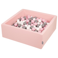 KiddyMoon Bällebad Bällepool mit bunten Bällen ∅ 7Cm  für Babys Kinder Quadrat, rosa:weiß/grau/rosa