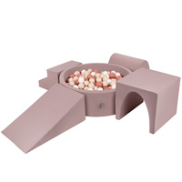 KiddyMoon Spielplatz aus Schaumstoff mit Bällebad und Bällen Hindernisläufen, erikafarben:pastellbeige/lachsfarben/weiß, Bällebad (200 Bälle) + Version 3