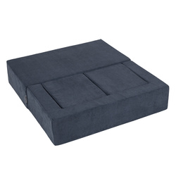 KiddyMoon Kindersofa mit Zwei Weichen Puffen Für Kinder Bequemes und Leichtes Schaumstoff-Sofa Gerippter Stoff Abnehmbarer Bezug Perfekt für Entspannung und Kreativität, dunkelblau, Sofa/Puff