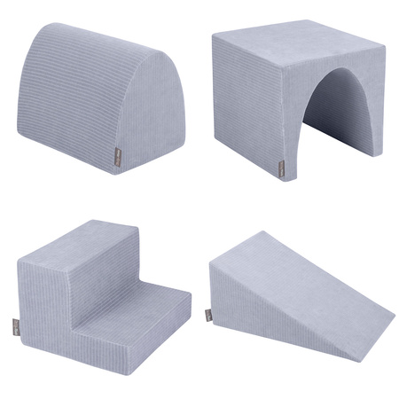 KiddyMoon Spielplatz Aus Schaumstoff Für Kinder Mit Bälle Waschbare Bezug, dunkelgrau: perle/grau/transparent/babyblau, Bällebad (200 Bälle) + Version 3