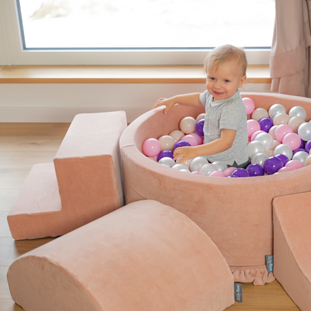 KiddyMoon Spielplatz Aus Schaumstoff Mit Samt Rund Bällebad Ballgruben Für Babys Spielbad Hindernisläufen, Hergestellt In Der EU, hellgrau, Fass