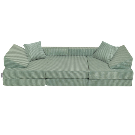 KiddyMoon Kindersofa aus Schaumstoff, Spielsofa für Kinder, Kindersessel, Sofa fürs Kinderzimmer, Kindercouch, Faltmatratze, grün, Kindersofa mit 2 Kissen