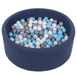 Bällebad Bällepool für Baby Kinder mit 200 bunten Bällen Rund, dunkelblau: weiß/grau/babyblau, 90x30cm/200 Bälle