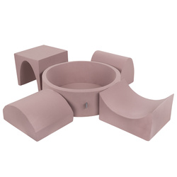 KiddyMoon Spielplatz aus Schaumstoff mit Rund Bällebad (300 Bälle) Ballgruben für Babys Spielbad Hindernisläufen, Hergestellt in der EU, erikafarben:pastellbeige/puderrosa/perle, Bällebad (200 Bälle) + Version 1