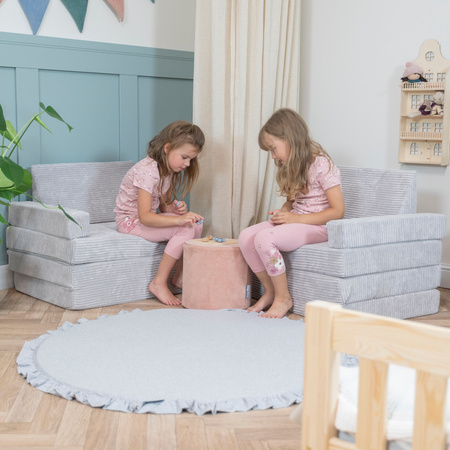 KiddyMoon Kindersofa aus Schaumstoff Spielsofa für Kinder Schlafsofa Kindersessel Sofa für Kinderzimmer Kindercouch Faltmatratze, hellgrau, Kindersofa