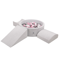 KiddyMoon Spielplatz aus Schaumstoff mit Bällebad und Bällen Hindernisläufen, hellgrau:weiß/grau/puderrosa, Bällebad (200 Bälle) + Version 4