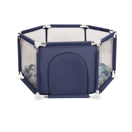 Sechseckiger Laufstall mit Bällen Laufgitter für Kinder, Blau:perle/grau/transparent/babyblau/minze, 900 Bälle