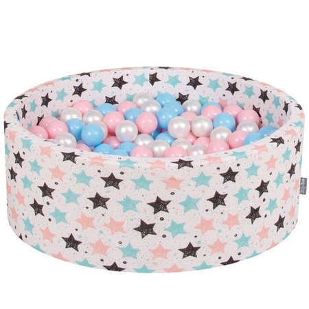 KiddyMoon Bällebad Bällepool mit bunten Bällen 7Cm  für Babys Kinder Sterne, Ecru:  Baby Blau/ Rose/ Perle