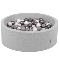 KiddyMoon Bällebad Bällepool mit bunten Bällen ∅ 7Cm  für Babys Kinder Rund, hellgrau:weiß/grau/silbern, 90 x 30 cm 200 Bälle