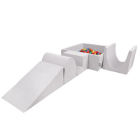 KiddyMoon Spielplatz aus Schaumstoff mit Quadrat Bällebad Bälle Hindernisläufen, hellgrau:gelb/grün/blau/rot/orange, Bällebad (300 Bälle) + Version 3