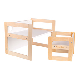 KiddyMoon Kindertisch Mit Stuhl 2-in-1 Runde Kanten Kindermöbel Leicht Zu Reinigen, natürlich/weiß, Kindertisches: 61x44x44 cm/Stuhles: 30x30x30 cm