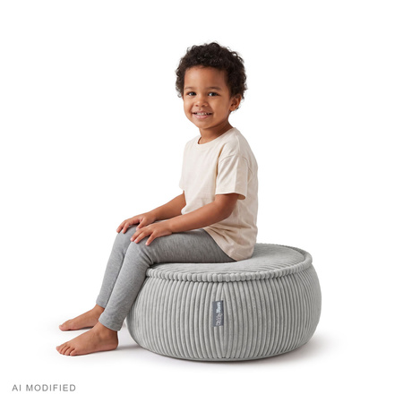 KiddyMoon Kinderpouf aus Schaumstoff mit abnehmbarem Bezug, hellgrau, M