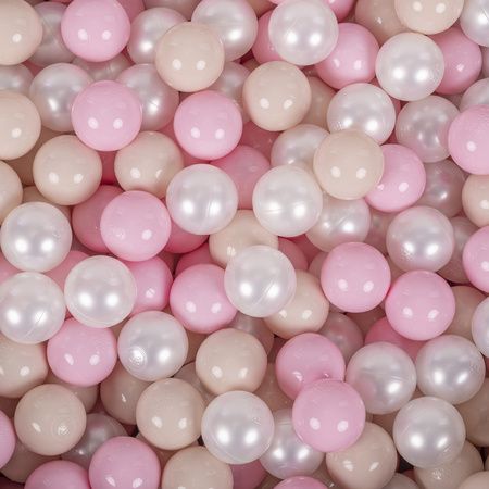 KiddyMoon Spielplatz aus Schaumstoff mit Rund Bällebad (200 Bälle) Ballgruben für Babys Spielbad Hindernisläufen, Hergestellt in der EU, erikafarben:pastellbeige/puderrosa/perle, Bällebad (100 Bälle) + Stüfchen