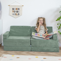 KiddyMoon Kindersofa aus Schaumstoff, Spielsofa für Kinder, Kindersessel, Sofa fürs Kinderzimmer, Kindercouch, Faltmatratze, grün, Kindersofa mit 2 Kissen