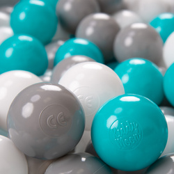 KiddyMoon Kinder Bälle für Bällebad Baby Plastikbälle Spielbälle ∅6cm Made in EU, grau/weiß/türkis, 1200 Bälle/6cm