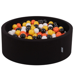 KiddyMoon Bällebad Bällepool mit bunten Bällen ∅ 7Cm  für Babys Kinder Rund, Tukan:schwarz/weiß/orange/gelb, 90x30cm/300 Bälle