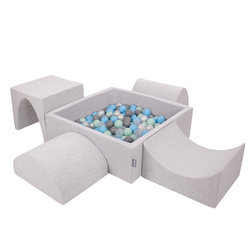 KiddyMoon Spielplatz aus Schaumstoff mit Quadrat Bällebad (300 Bälle) Ballgruben für Babys Spielbad Hindernisläufen, Hergestellt in der EU, hellgrau:perle/grau/transparent/babyblue/minze, Bällebad (300 Bälle) + Version 1