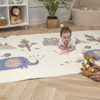 KiddyMoon Babymatte Zweiseitige Krabbelmatte Schaumstoffmatte Für Kinder Kindermatte Kindgerechte Muster Spielplatz Entwicklung Sicherer Und Bequemer Ideal Für Drinnen Und Draußen, Grau-Bergen/Elefant, 150x200x1cm