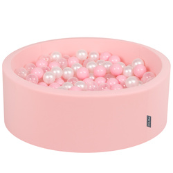 KiddyMoon Bällebad Bällepool mit bunten Bällen ∅ 7Cm  für Babys Kinder Rund, pink:puderrosa/perle/transparent, 90x30cm/300 Bälle