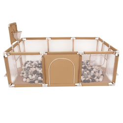 Laufstall Baby Großer Spielplatz mit Bällen Laufgitter für Kinder, beige:pastellbeige/grau/weiß/schwarz, 100 Bälle