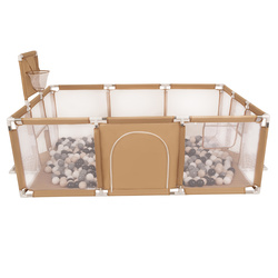 Laufstall Baby Großer Spielplatz mit Bällen Laufgitter für Kinder, beige:pastellbeige/grau/weiß/schwarz, 200 Bälle