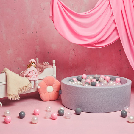 KiddyMoon Bällebad Bällepool mit bunten Bällen ∅ 7Cm für Babys Kinder Rund, hellgrau:perle/grau/transparent/rosa, 90 x 30 cm 300 Bälle