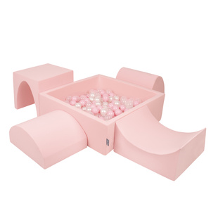 KiddyMoon Spielplatz aus Schaumstoff mit Quadrat Bällebad (300 Bälle) Ballgruben für Babys Spielbad Hindernisläufen, Hergestellt in der EU, pink:puderrosa/perle/transparent, Bällebad (200 Bälle) + Version 1