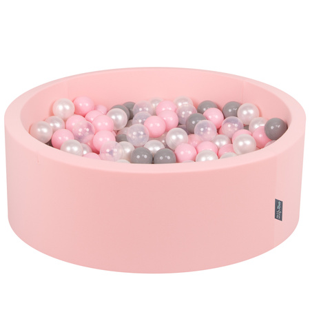KiddyMoon Bällebad Bällepool mit bunten Bällen ∅ 7Cm für Babys Kinder Rund, pink:perle/grau/transparent/puderrosa, 90 x 30 cm 300 Bälle