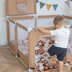 Laufstall mit Korb und Bällen Laufgitter für Kinder, beige:weiß/gelb/orange/babyblau/türkis, 100 Bälle