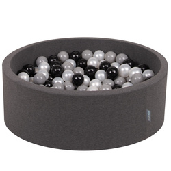 KiddyMoon Bällebad Bällepool mit bunten Bällen ∅ 7Cm  für Babys Kinder Rund, dunkelgrau:schwarz/grau/perle, 90x30cm/200 Bälle