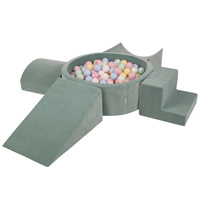 KiddyMoon Spielplatz Aus Schaumstoff Für Kinder mit Bälle Waschbare Bezug, grün: pastellblau/pastellgelb/weiß/minze/puderrosa, Bällebad (200 Bälle) + Version 5