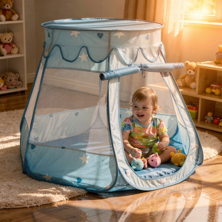 Baby Spielzelt Mit Plastikbällen Für Kinder Leicht und Kompakt ideal für Drinnen Und Draußen Fördert Sensorische Integration Schneller Aufbau, blau, Ohne Bälle